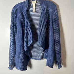Chicos Blue Net Mesh Open Front Cardigan Sweater Womens‎ Size 2